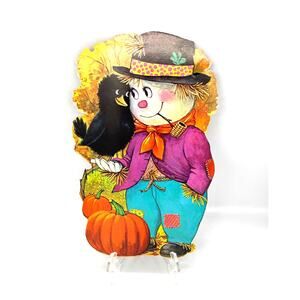 Vintage USA Halloween Die Cut Scarecrow Bird Decoration Dbl Sided 13.5"x8.5" #2